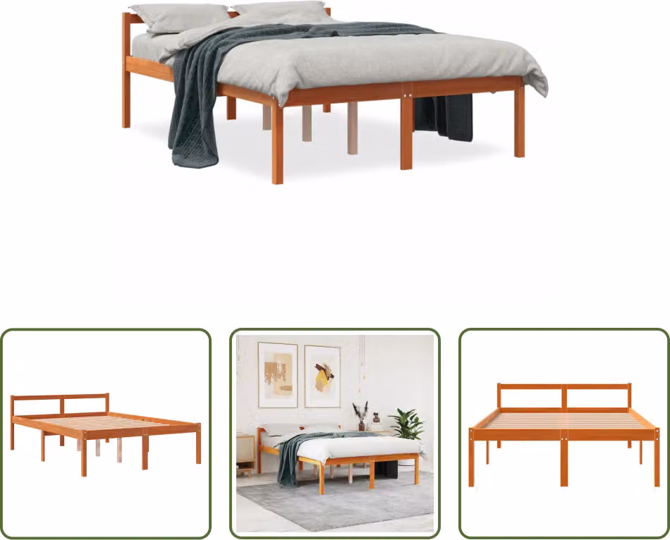 The Living Store Letto Senior cera marrone 120x190 cm in legno di pino massiccio