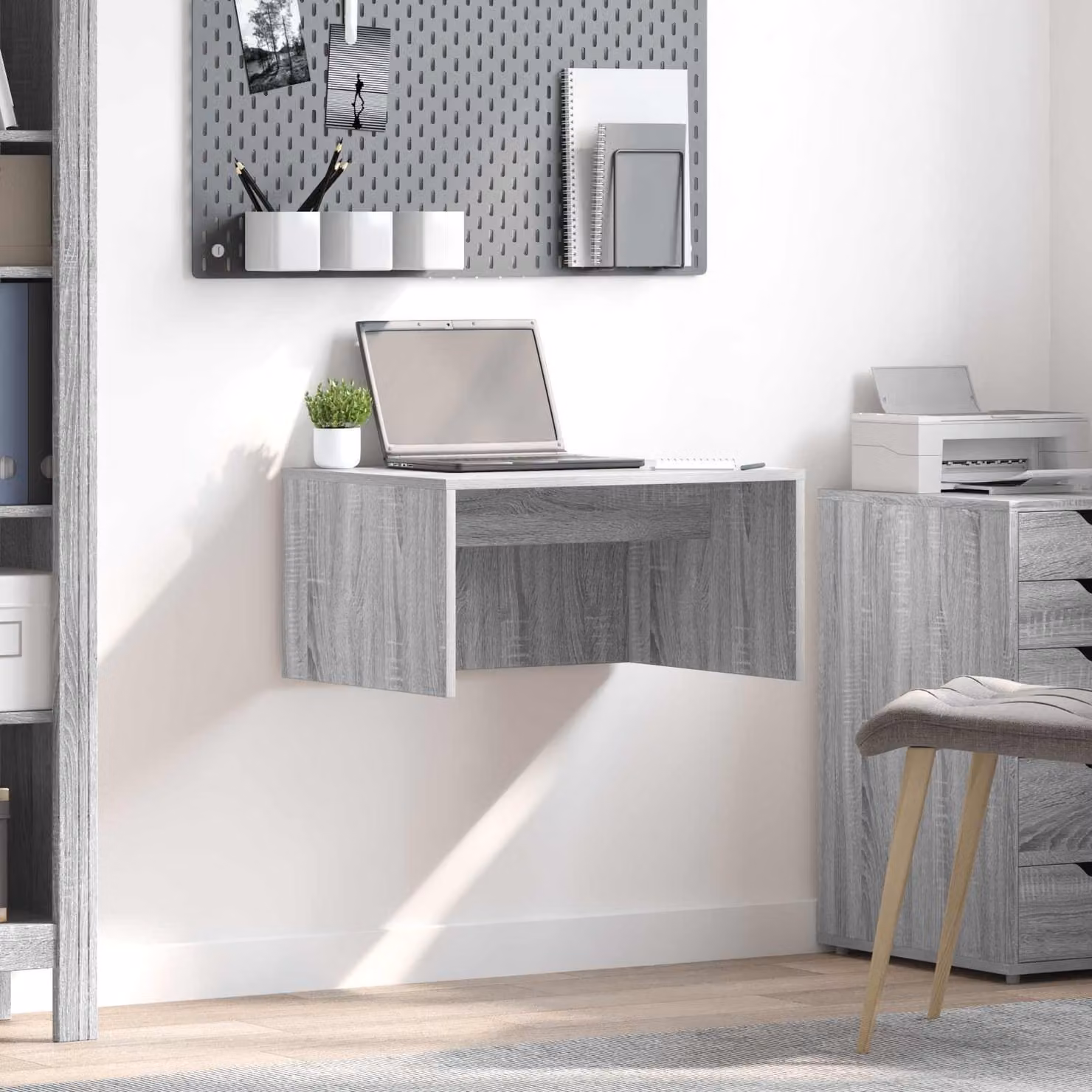Scrivania a parete sospesa vidaXL in stile minimalista, colore grigio, L: 60 cm, P: 45 cm, H: 30 cm