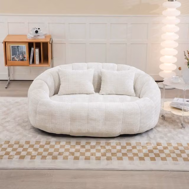 Divano Pouf Lazy Bag con Schienale Alto ¨C MINIMAL ¨C Beige, Tessuto Chenille, per Adulti e Bambini