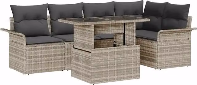 Set Divano da Giardino Moderno vidaXL in 6 Pezzi Grigio con Cuscini e Tavolino da Caffè