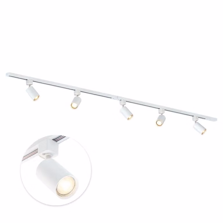 Qub Focus III - Sistema di binari LED - Bianco - Monofase - 200 cm - 5 faretti GU10 - Forma a I