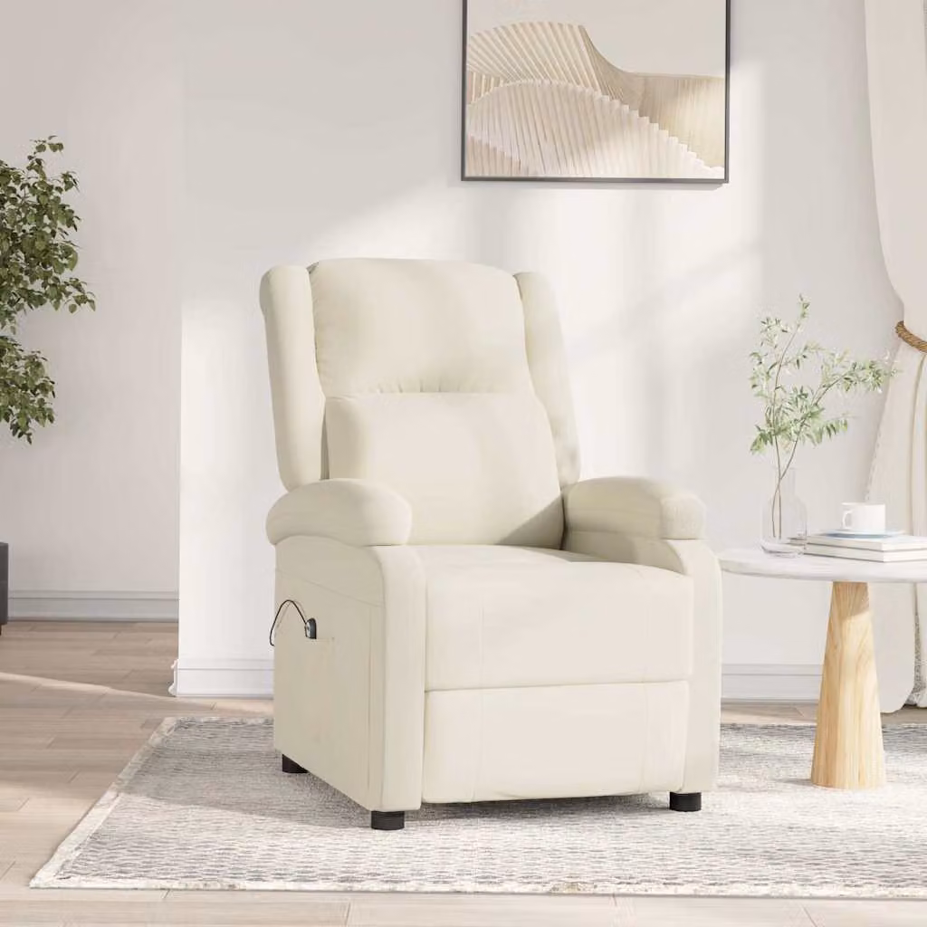 Poltrona elettrica reclinabile relax vidaXL in velluto beige e bianco con braccioli e struttura moderna