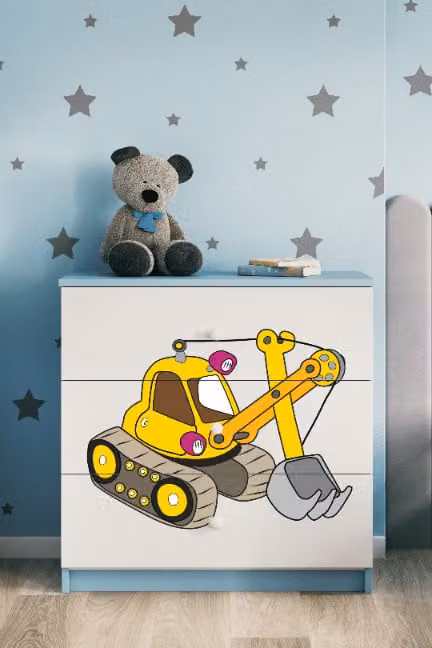 Cassettiera per bambini Excavator nel colore blu Babydreams