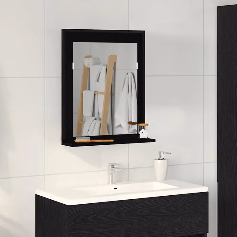 Specchio da parete moderno vidaXL in legno e vetro nero L: 50 cm, P: 12 cm, H: 60 cm