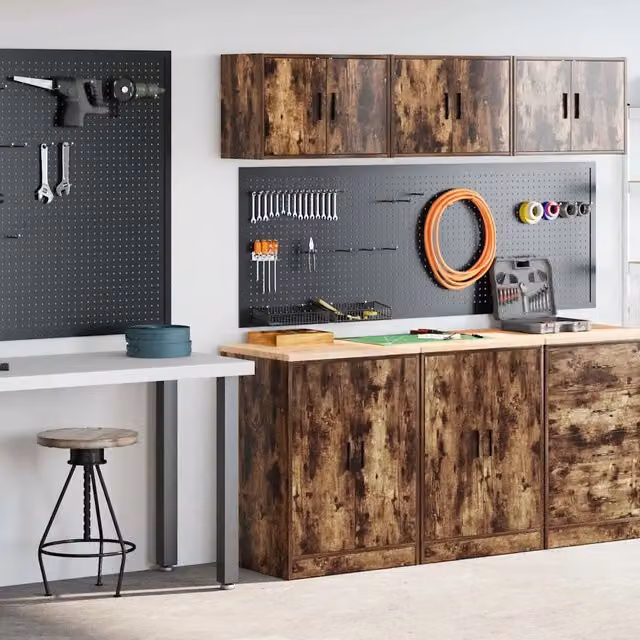 Set di 2 armadi da garage vidaXL in legno multistrato colore rovere fumo