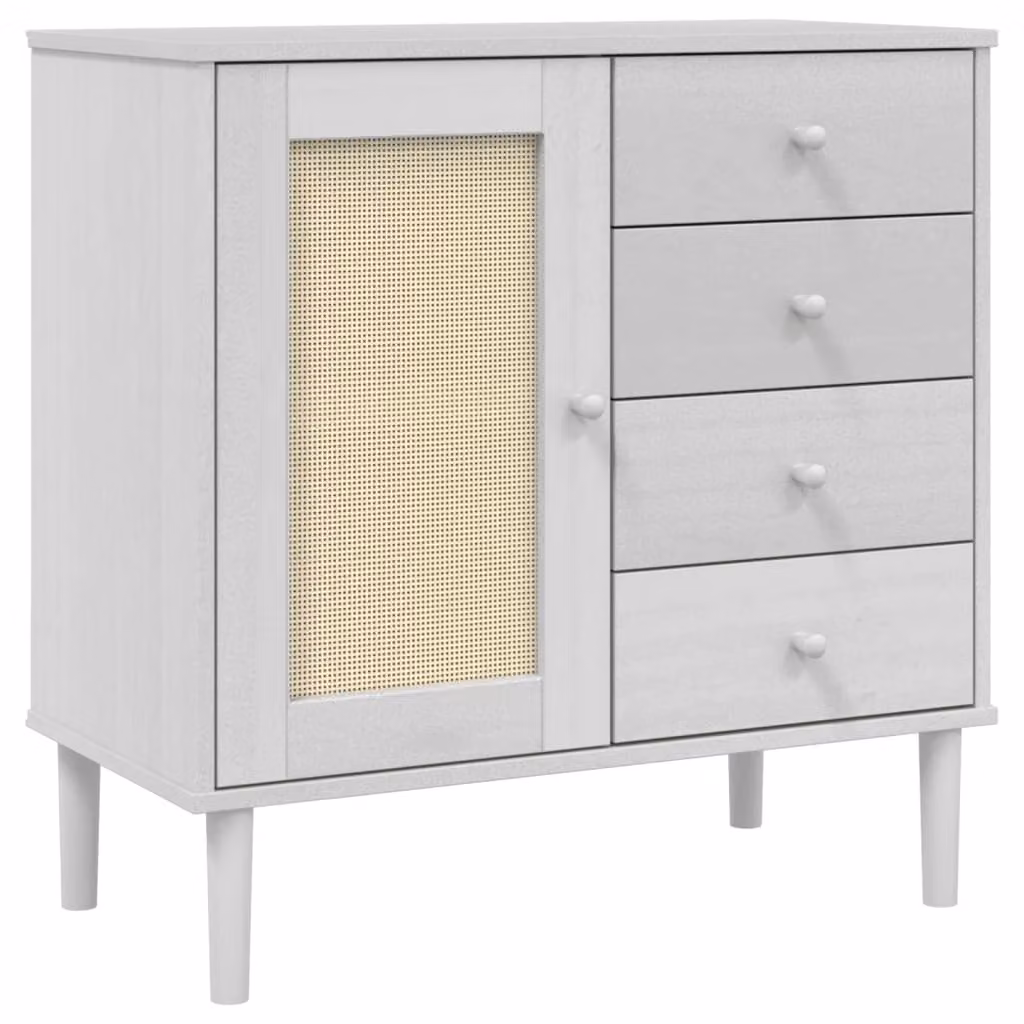 Credenza SENJA Aspetto Rattan Bianco 80x40x80 cm Massello Pino