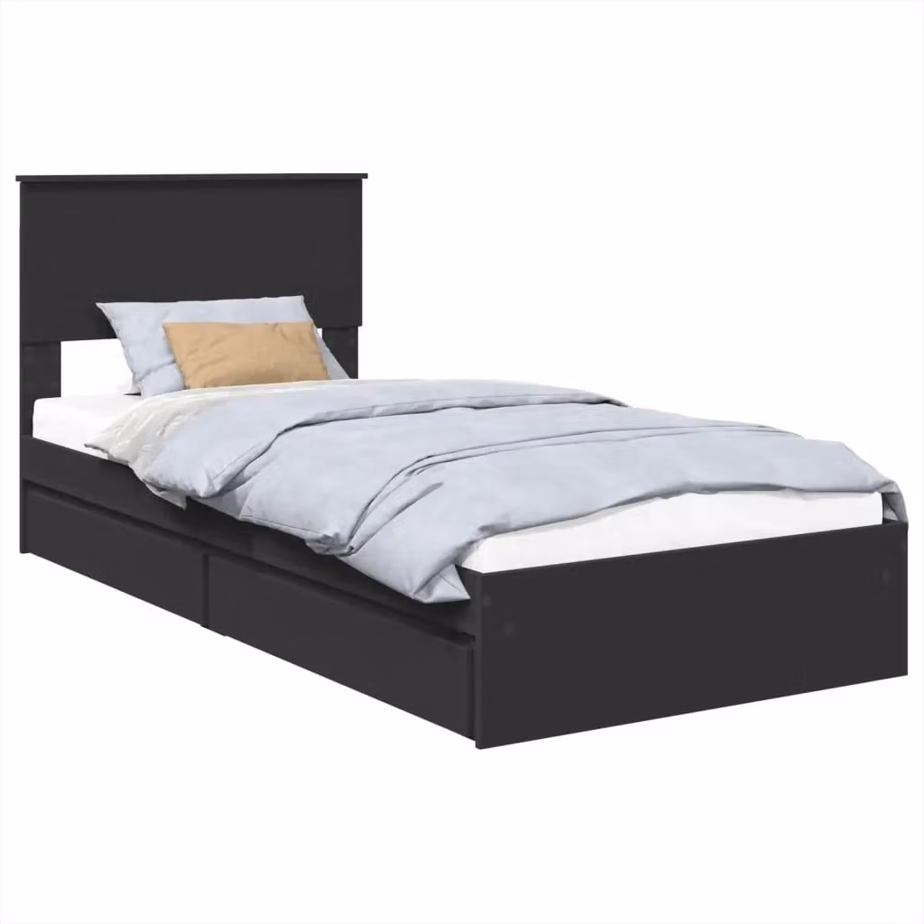 Letto con contenitore vidaXL in legno ingegnerizzato nero L/P/H: 90 x 190 x 193 cm – 2