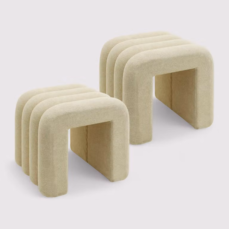 Nikau - Set 2 pouf poggiapiedi beige in stile moderno