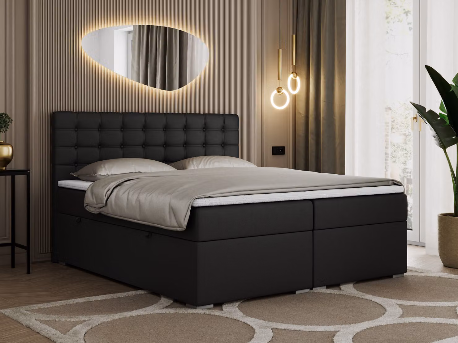 Letto boxspring 120x200 con contenitore, letto 120x200 con materasso e coprimaterasso - SUSAN - 120x200 - Nero - Pelle finta - H3