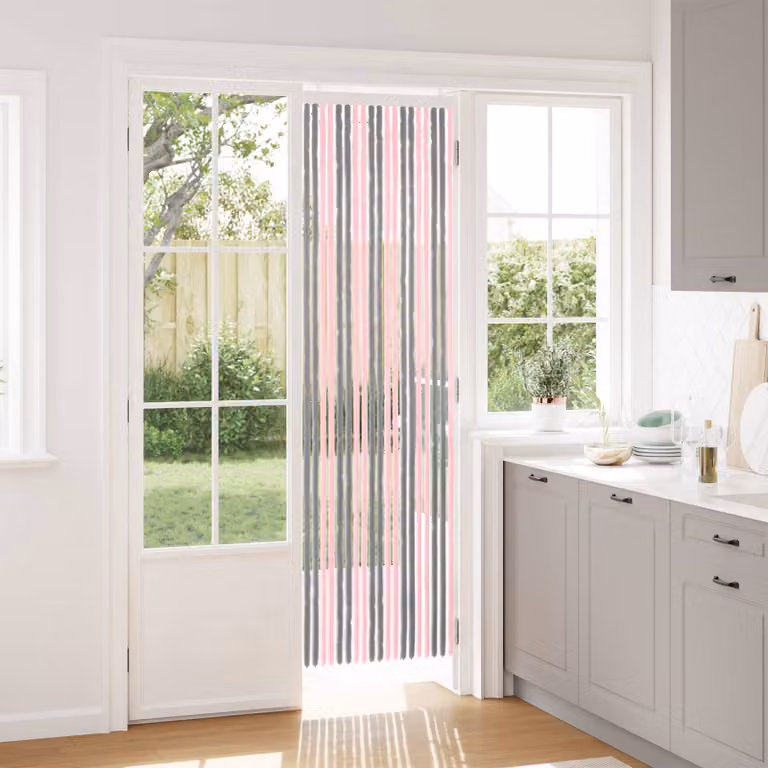vidaXL Tenda a strisce in chenille Grigio Argento e Rosa L 56 cm x H 200 cm
