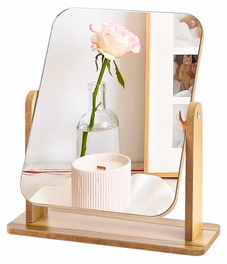 Specchio da parete in legno, piccolo, autoportante, ideale per il tavolino da trucco o la camera da letto