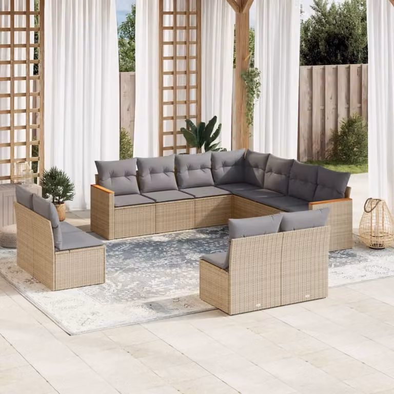 Maison Exclusive - Set Divani da Giardino 11 pz con Cuscini Beige in Polyrattan