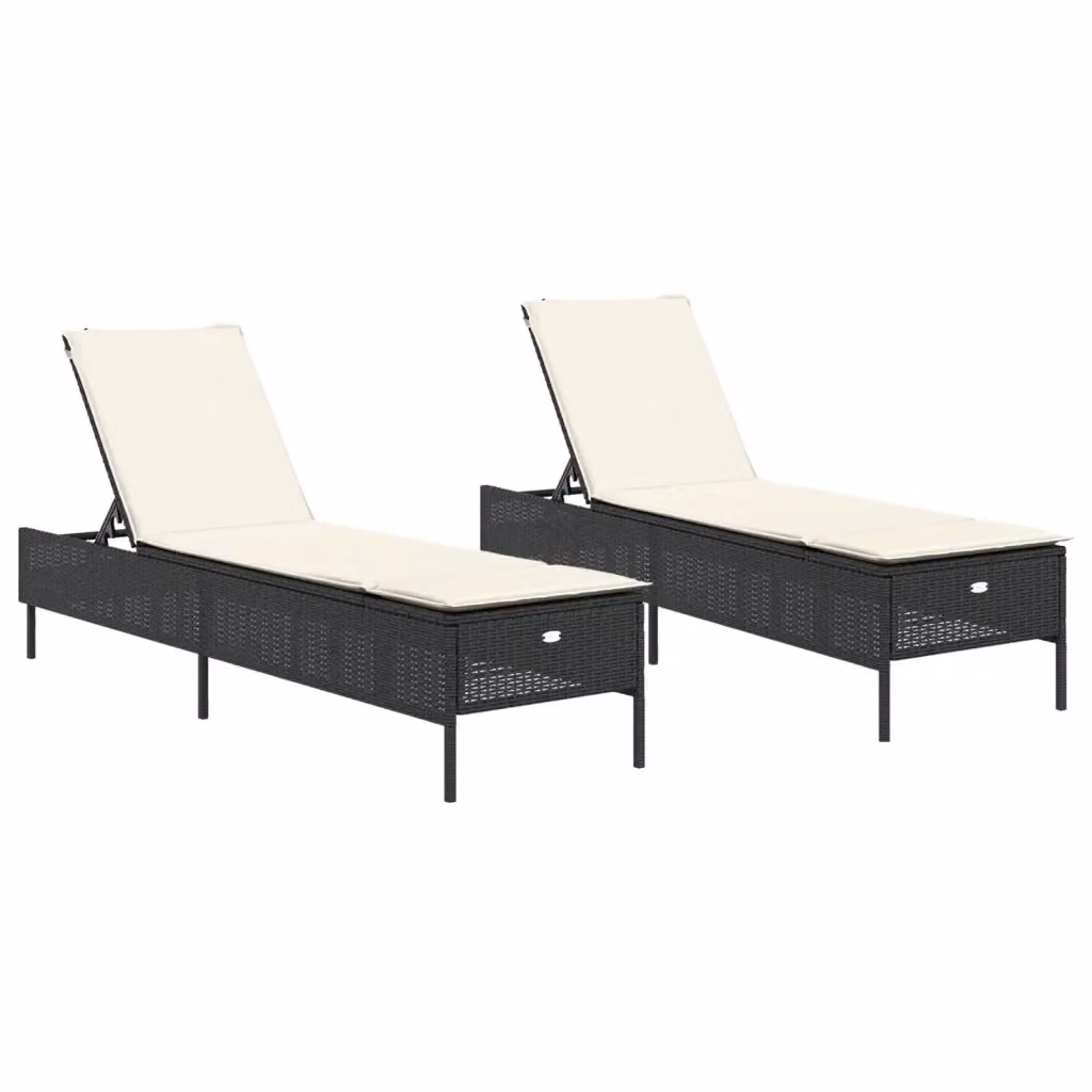 Set di 2 lettini prendisole vidaXL in polyrattan nero con cuscini regolabili e tessuto resistente ai raggi UV – 2