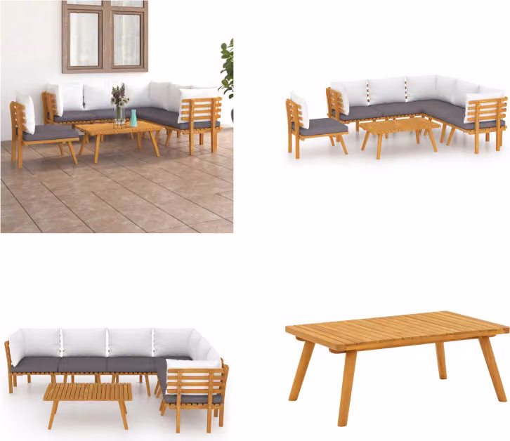vidaXL set salotto da giardino 7 pezzi con cuscini in legno massiccio di acacia - Set salotto da giardino - Set salotto da giardino - Mobili da patio - Mobili da giardino