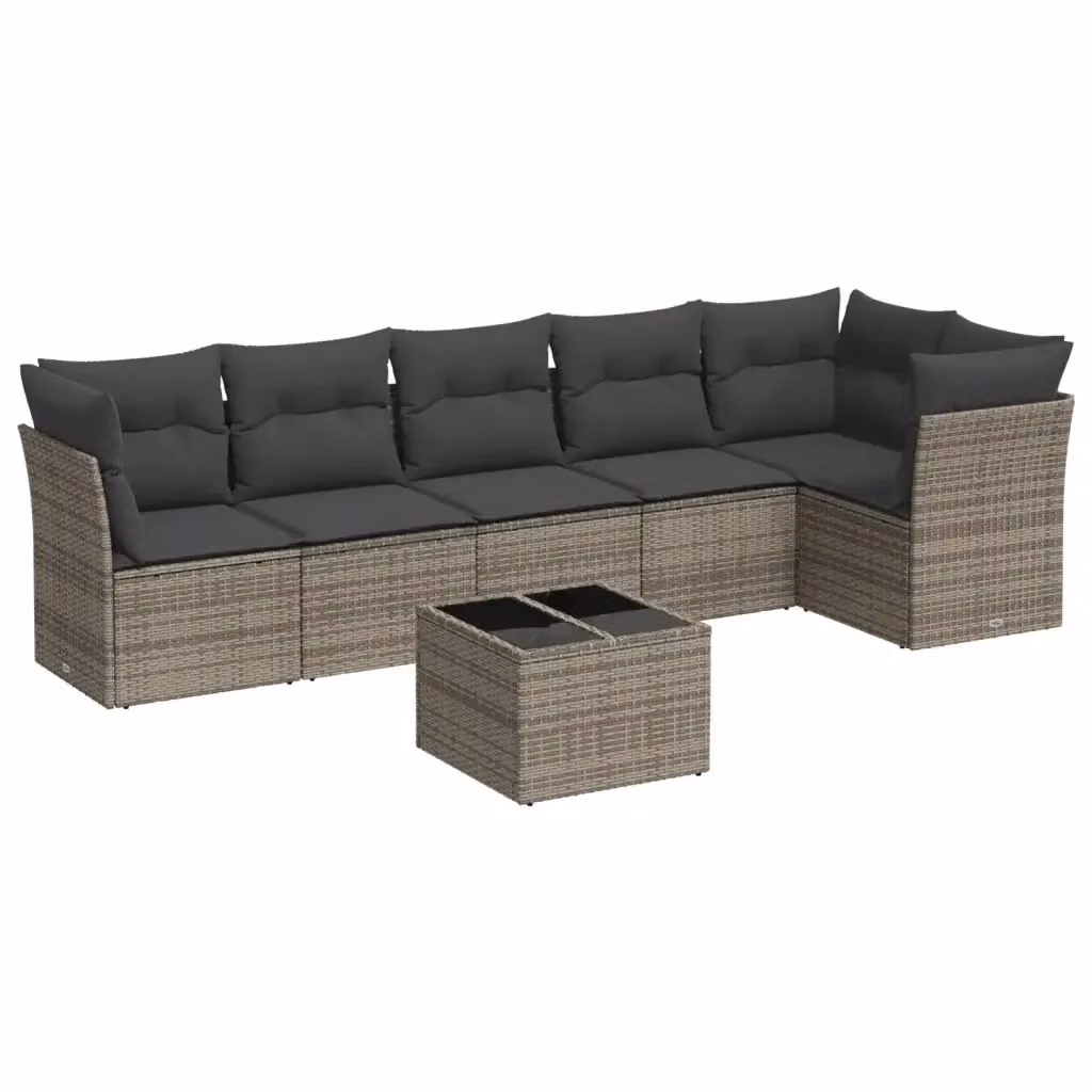 vidaXL Set Divani da Giardino 7 pz in Polyrattan Grigio con Cuscini e Tavolino da Caffè – 2