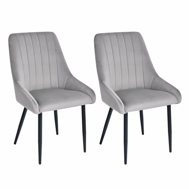 Duhome Set di 2 sedie da pranzo imbottite in velluto, sedie dal design retrò con gambe in metallo, grigio