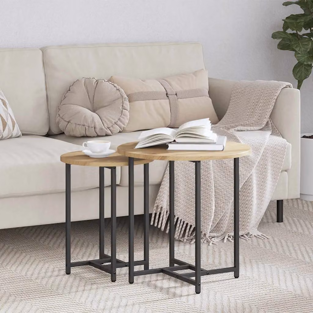 Set di 2 tavolini quadrati vidaXL in stile industriale, colore rovere e nero, L/P/H: 50 x 50 x 50 cm