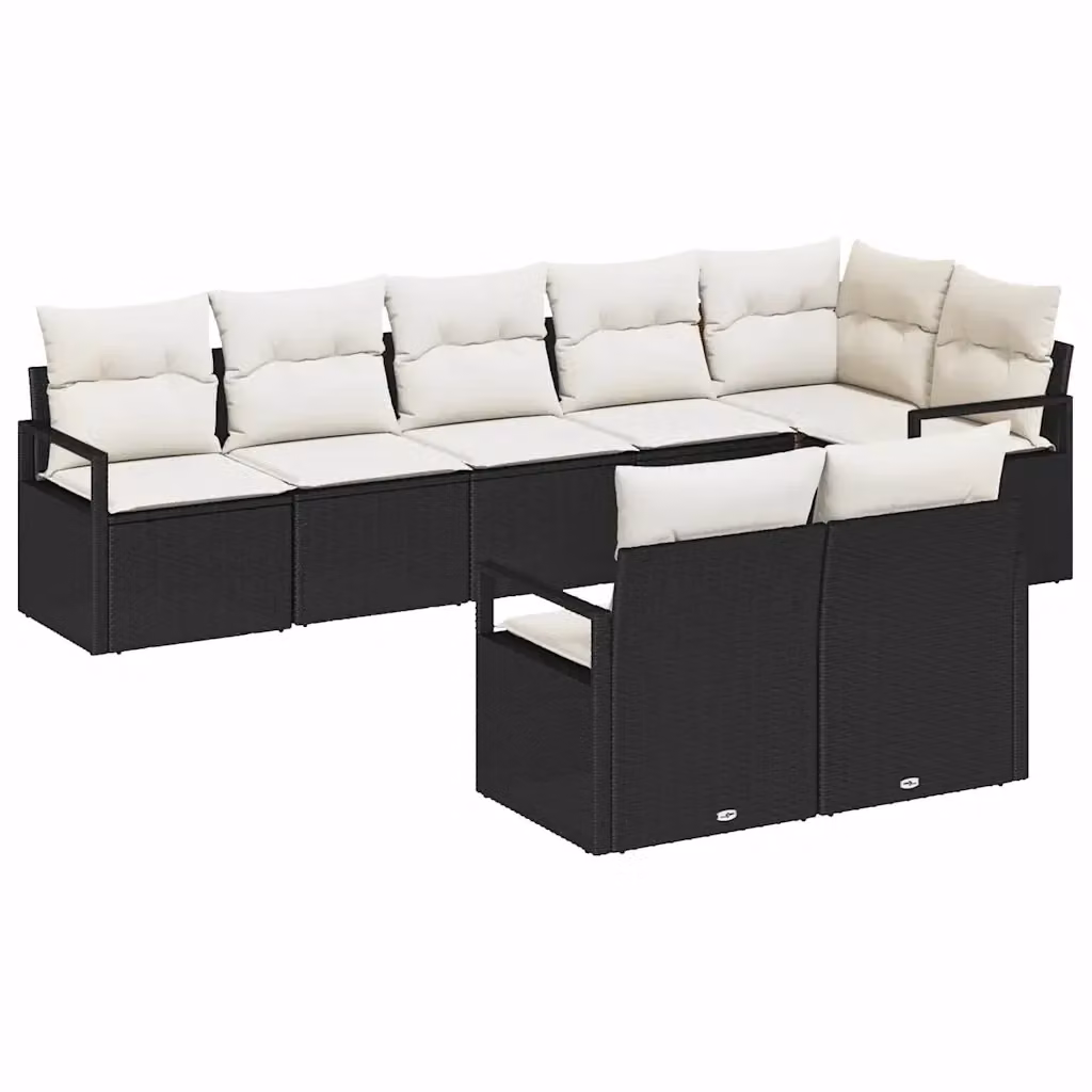 Set di divani da giardino vidaXL in polyrattan nero con cuscini beige e struttura in metallo, 8 pezzi – 2