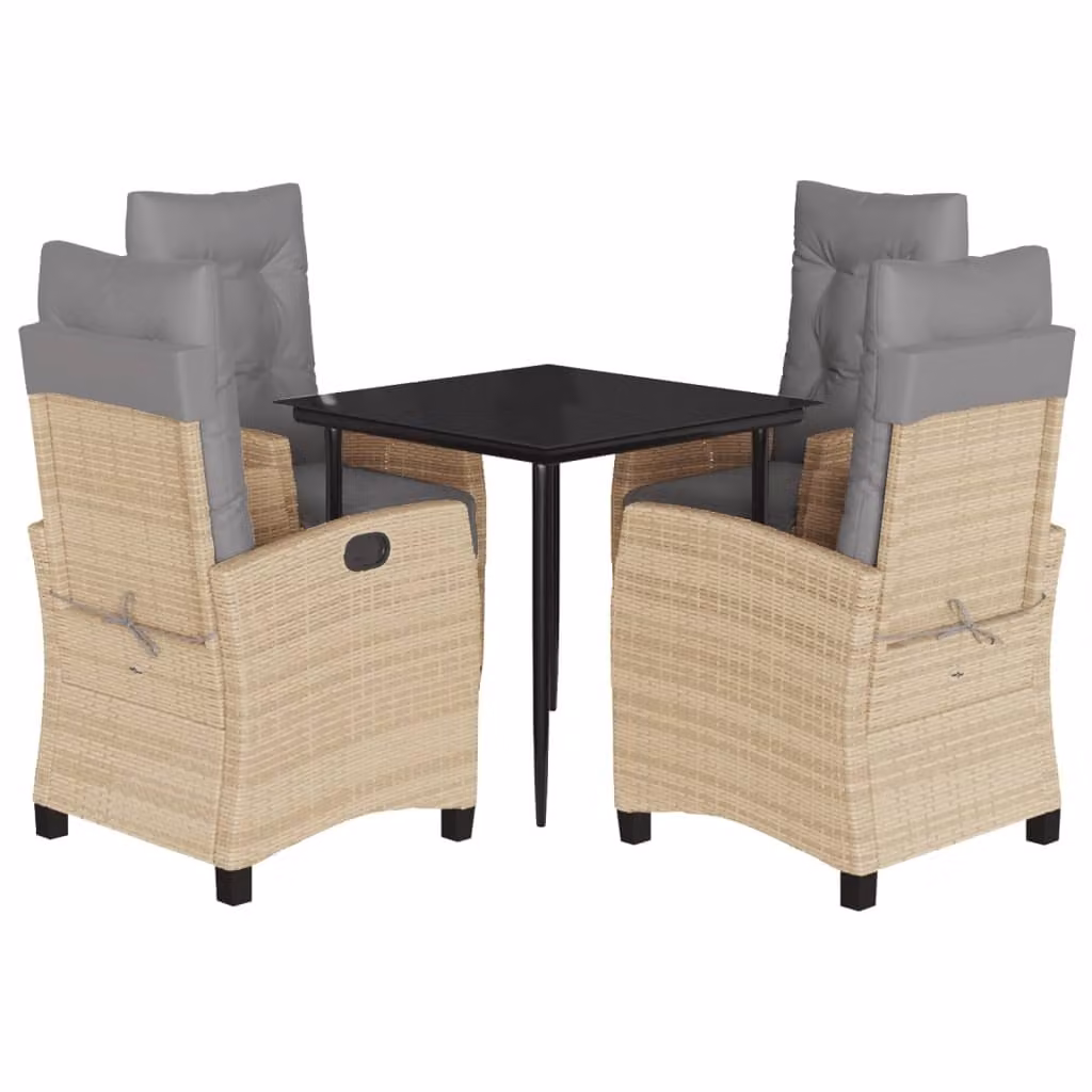 Set Pranzo da Giardino 5 pz con Cuscini Beige Misto Polyrattan