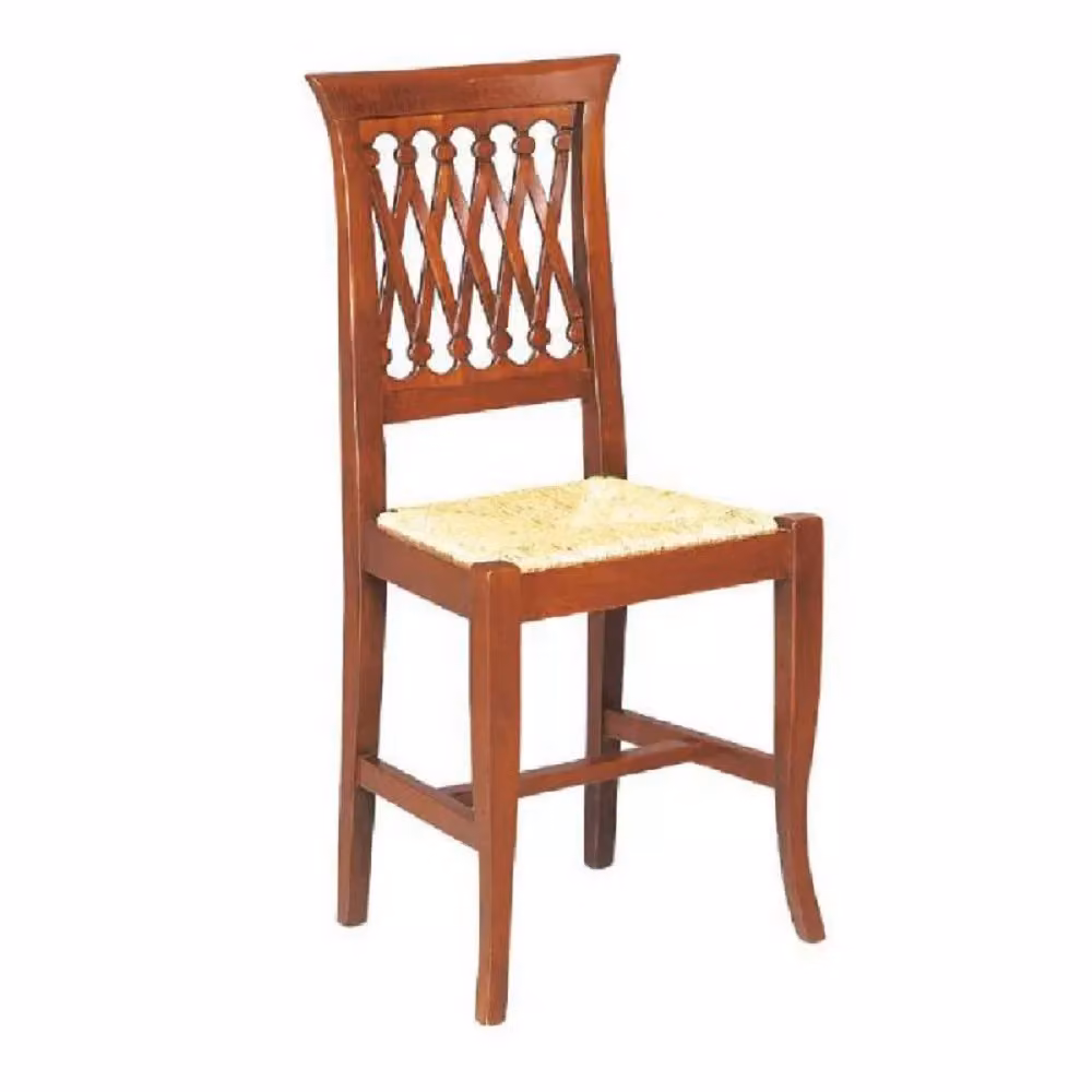 Set di 2 sedie in legno di faggio con seduta in paglia stile arte povera color noce Mobili 2G – 3
