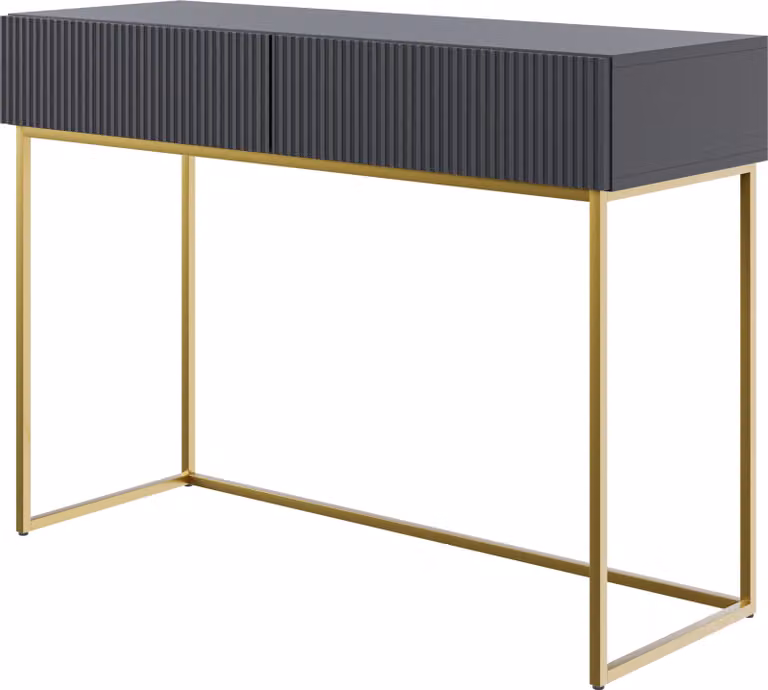 Selsey VELDIO - Comodino con due cassetti e struttura in metallo dorato, nero, 110 cm