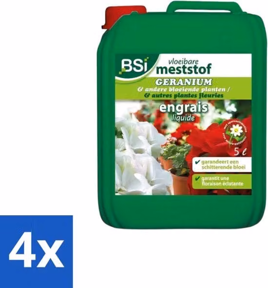 Meststof Liquida Geranio - Fioritura Ricca & Crescita Veloce - 5 L - Confezione Economica - 4 pezzi