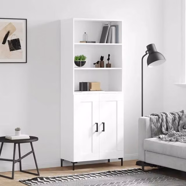 Credenza Buffet Design Mania Bianca in Legno e Metallo per Cucina e Sala da Pranzo L/P/H: 69,5 x 34 x 180 cm