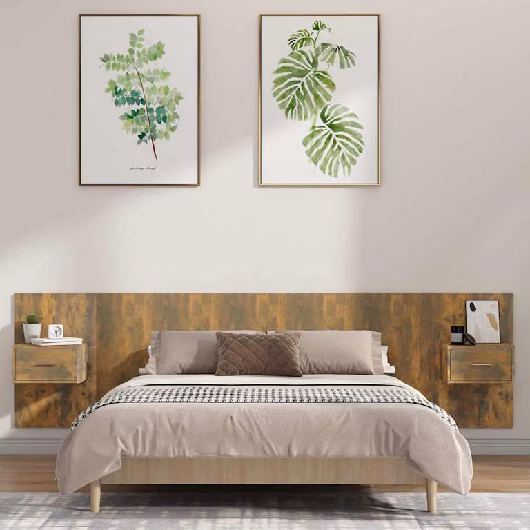 vidaXL Testiera Letto con Comodini Integrati in Legno Multistrato Rovere Fumo Marrone