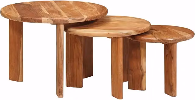Set di 3 tavolini da caffè nido vidaXL in legno di acacia marrone, forma rotonda, Ø 54 cm x H 40 cm