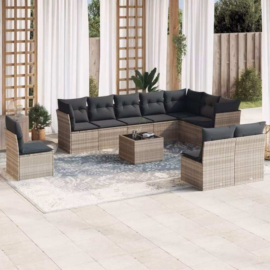 Maison Exclusive - Set da giardino 11 pezzi con cuscini Grigio chiaro Polyrattan