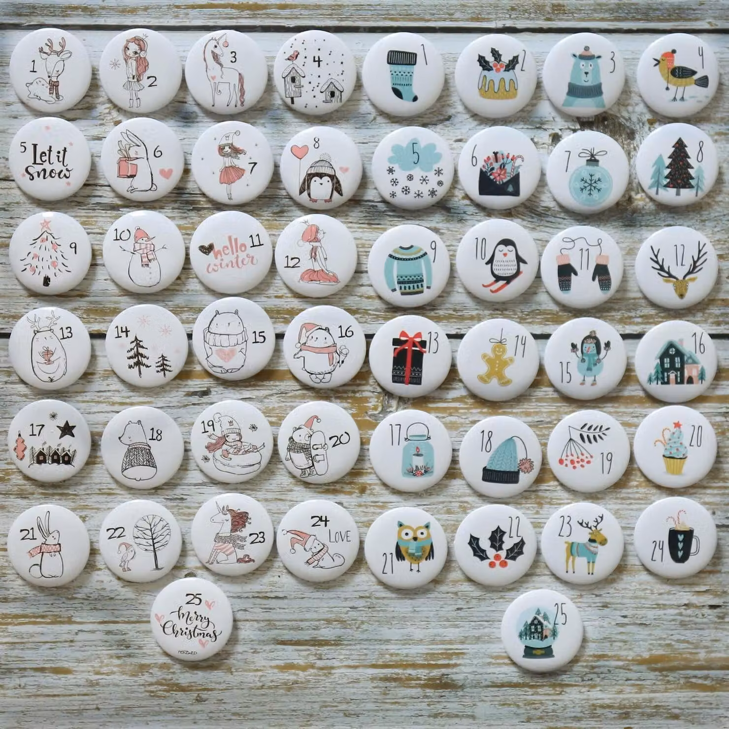 Calendario dell'Avvento: numeri in plastica da 1 a 25 per realizzare decorazioni, 2 set, diametro 3,17 cm, con ago