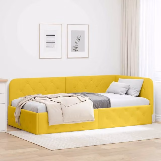 Cornice del letto ad angolo Giallo 90 x 200 cm Velluto 42016539
