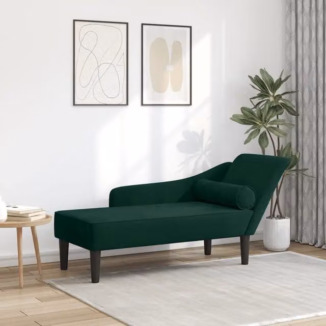 Chaise Longue con Cuscini Verde Scuro in Velluto 4007590
