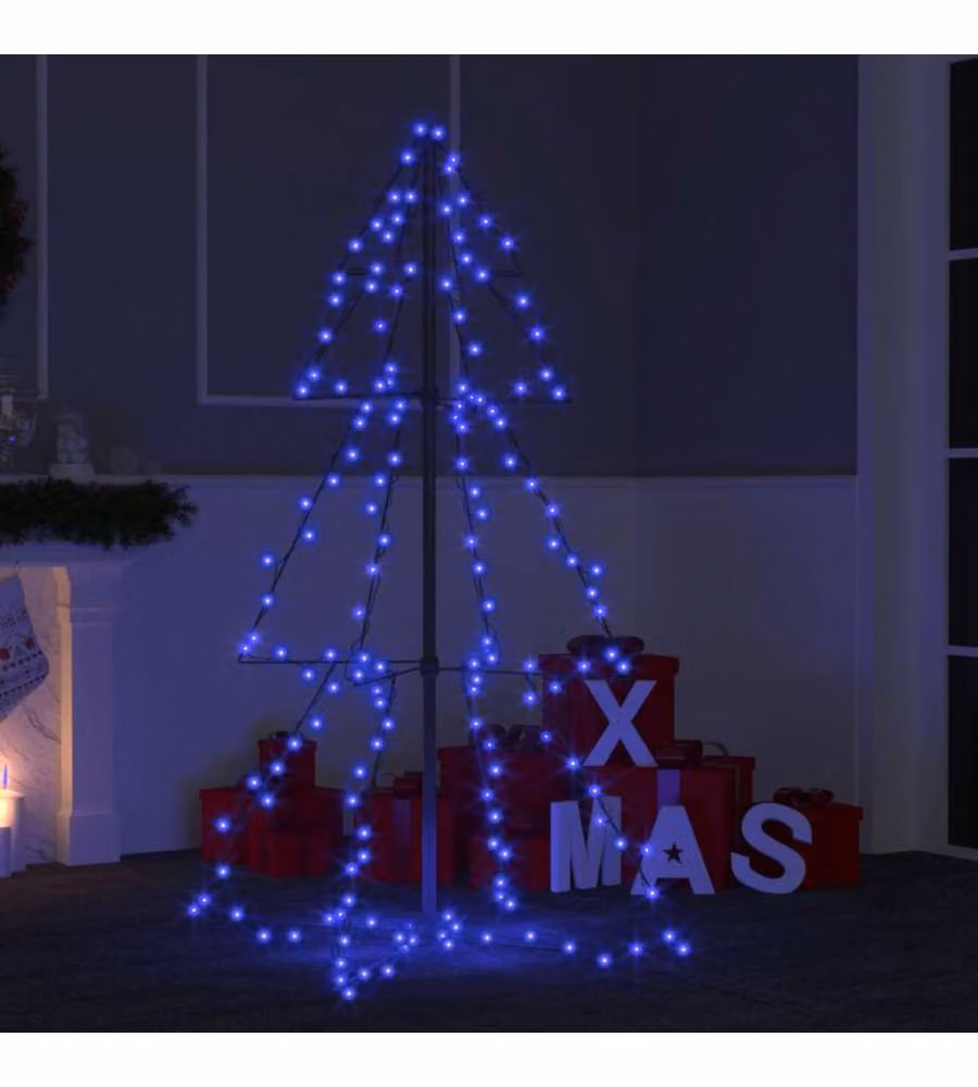 Albero di Natale a Cono vidaXL con 160 LED Blu, Design Moderno per Interni ed Esterni, L/P/H: 78 x 78 x 120 cm – 2