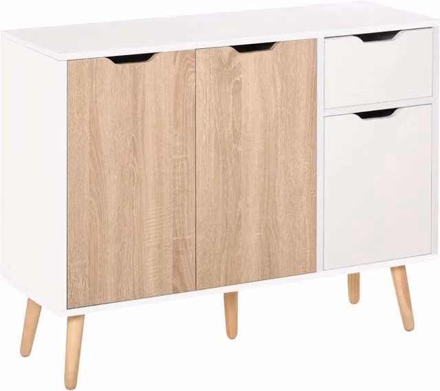 EasyComfort Mobile Multiuso in Legno con Cassetto e Armadietti in Stile Nordico, L: 90 cm, P: 30 cm, H: 72 cm – 1