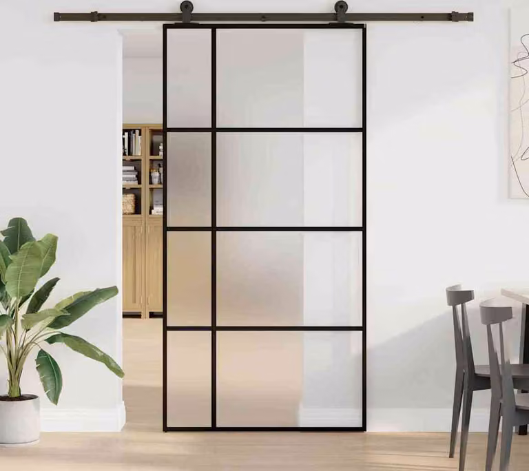 Porta Scorrevole con Ferramenta 102,5x205cm Vetro ESG Alluminio