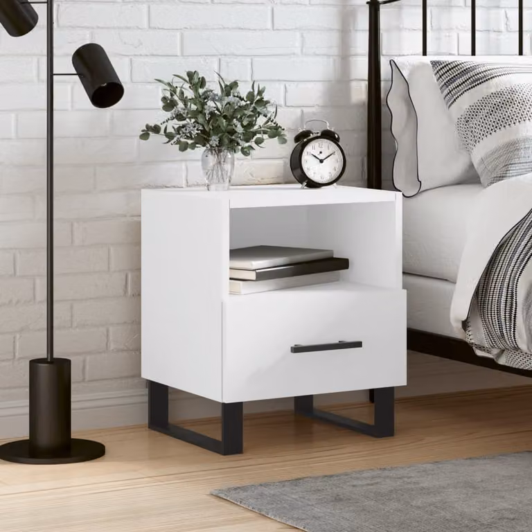 Comodino bianco moderno vidaXL in legno e metallo L/P/H: 40 x 35 x 47,5 cm