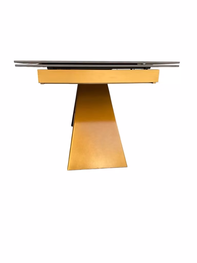 Tavolo moderno allungabile Mobili 2G con piano rettangolare nero effetto marmo e gambe in metallo oro L: 160 cm, P: 90 cm, H: 78 cm