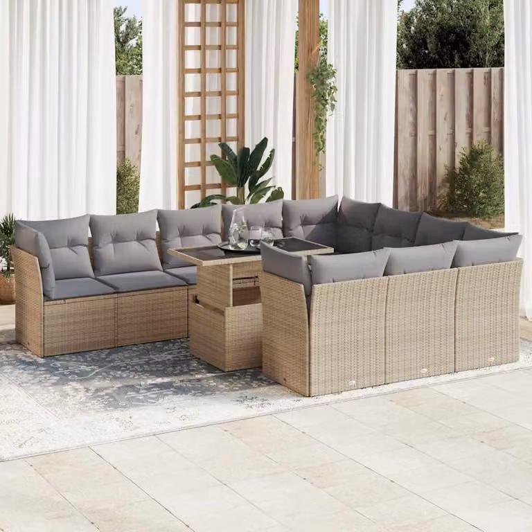Set di divani da giardino vidaXL 11 pezzi in polyrattan con cuscini beige e grigi per esterno