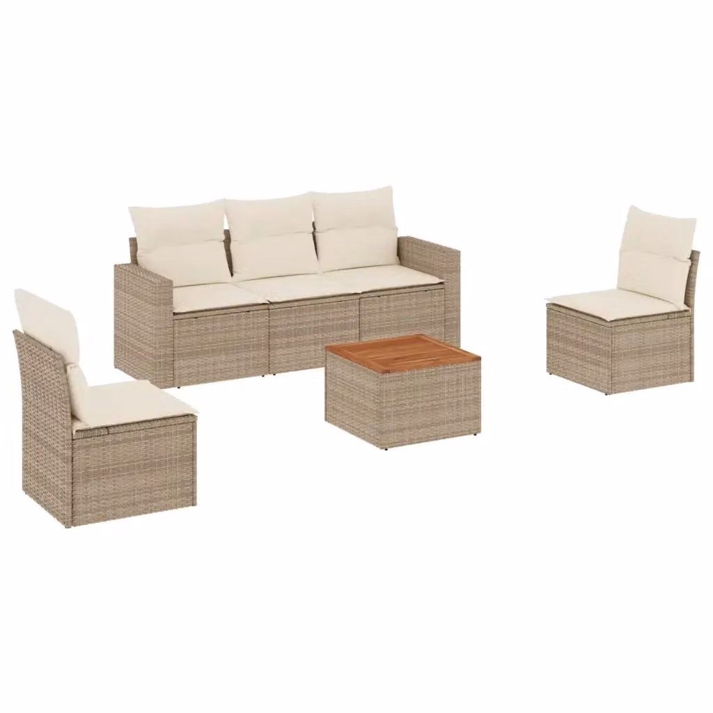 Set Divano da Giardino vidaXL 6 pz in Polyrattan con Cuscini Beige e Tavolino da Caffè – 2