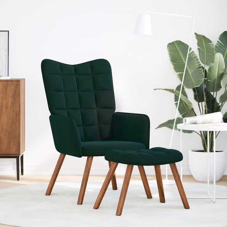 vidaXL Poltrona Relax con Sgabello in Velluto Verde Scuro