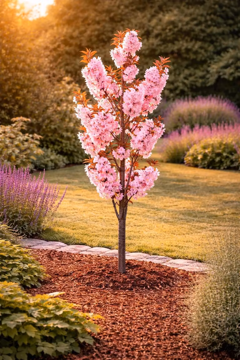 Ciliegio ornamentale giapponese Royal Burgundy 100–120 cm – Prunus serrulata a foglia rossa, ciliegio dei garofani, albero di sakura, resistente al freddo, pianta da giardino