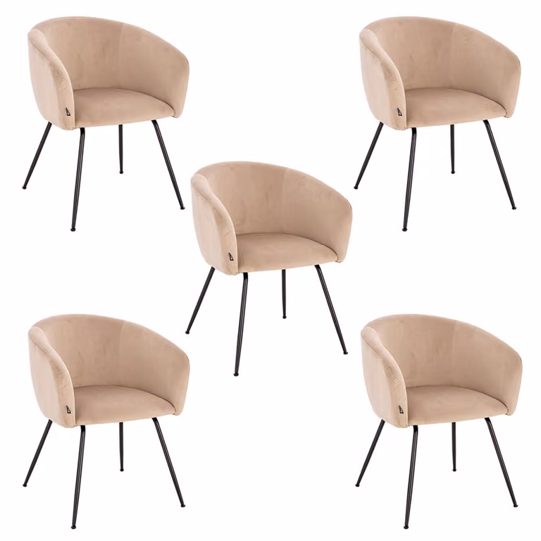 Home Deluxe - Sedia imbottita ARIA - 5 pezzi, colore: beige velluto - imbottitura morbida, carico massimo 120 kg I Sedia da cucina Sedie da pranzo Sedie da sala da pranzo