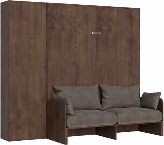 Letto a scomparsa verticale Kentaro con sofà e colonna Itamoby, colore noce, L/P/H: 240 x 105,2 x 233,6 cm