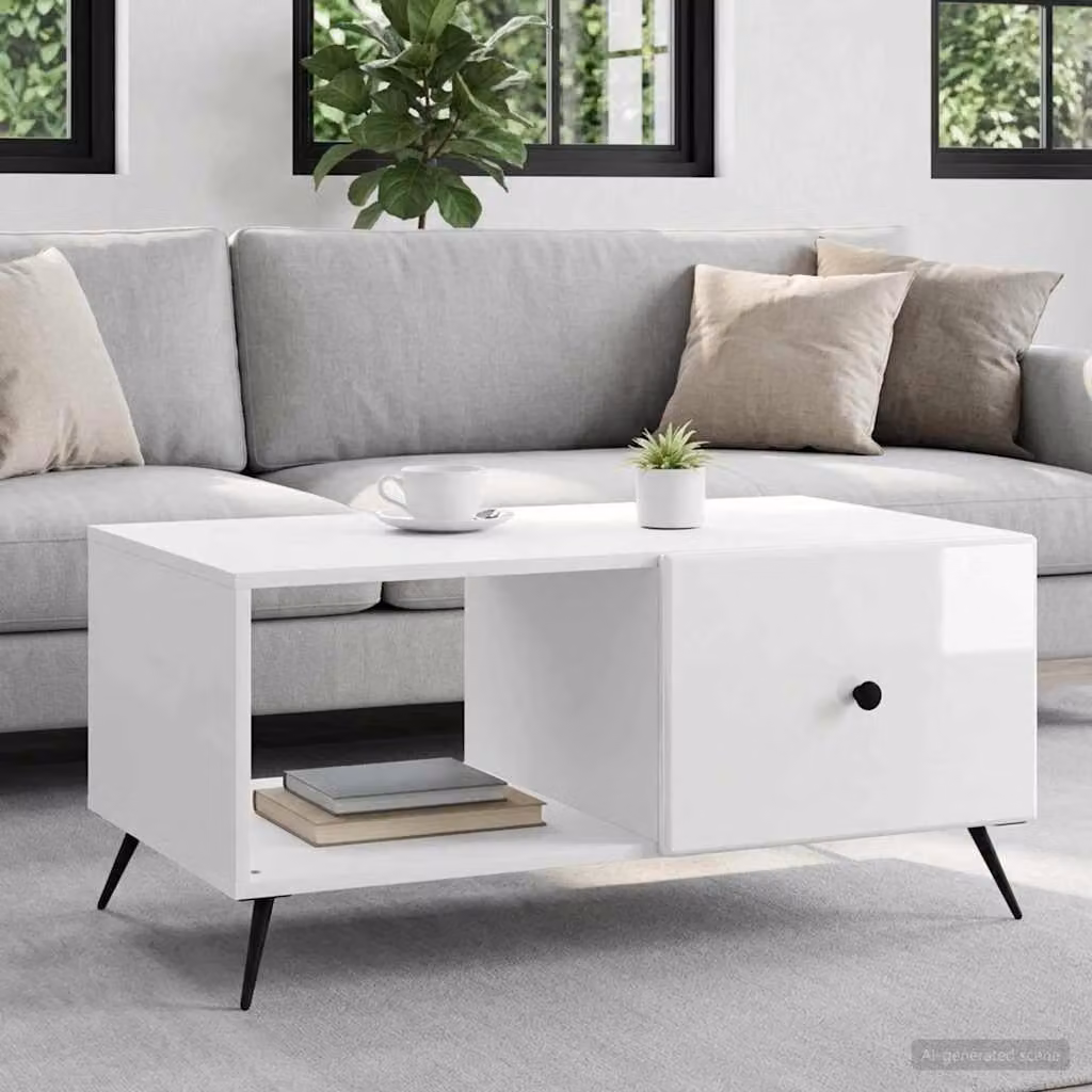 Maison Exclusive - Tavolino bianco lucido 90 x 50 x 40 cm in materiale derivato dal legno