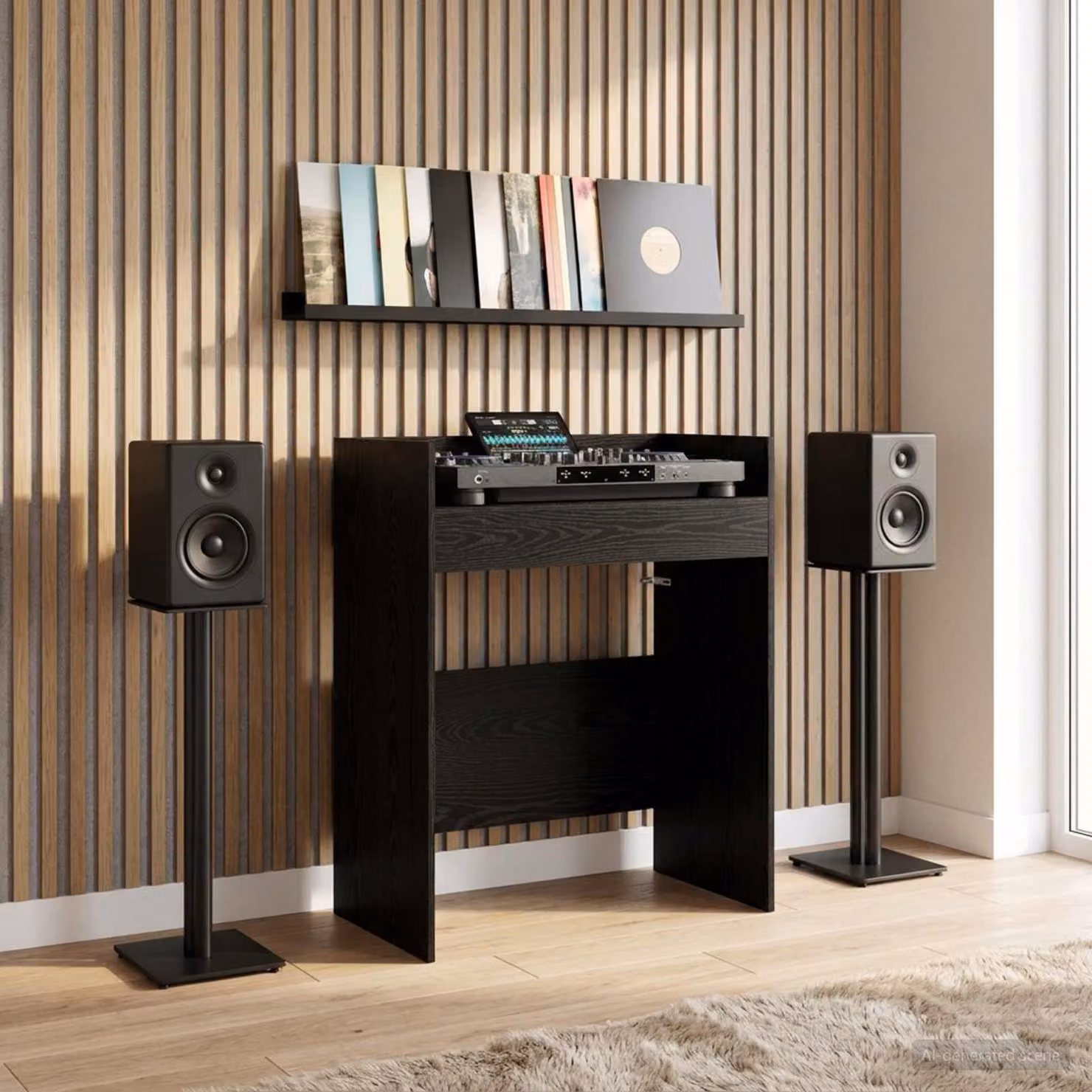 Tavolo DJ vidaXL in legno Rovere Nero, L 82 cm x P 45 cm x H 102 cm
