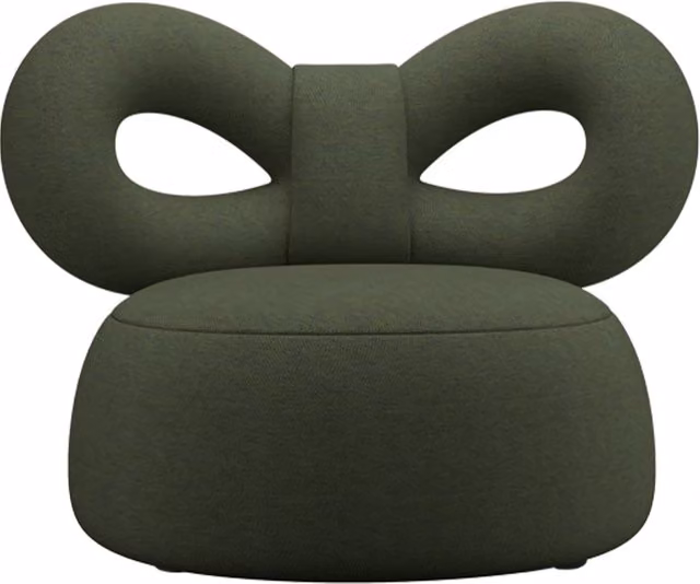 Poltrona lounge moderna Qeeboo Ribbon in tessuto verde con struttura in metallo