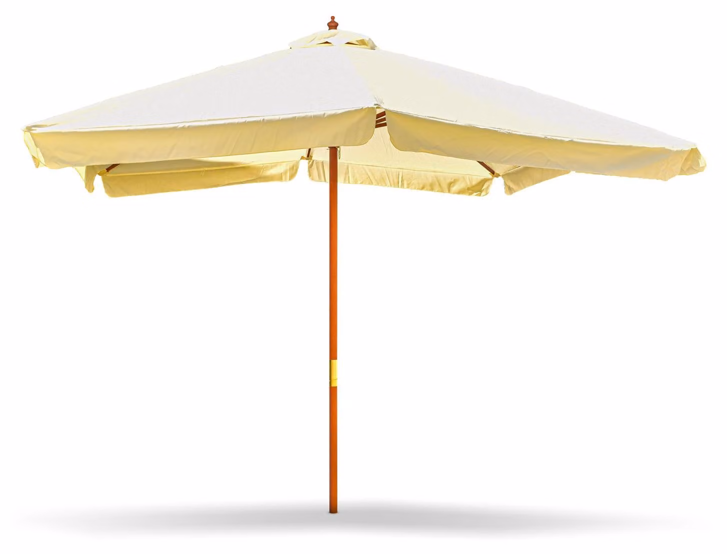 IRUY - Ombrellone da giardino 3x3 metri quadrato con palo da Ø 48mm in legno naturale e telo in poliestere ecrù con bordura da 50mm. 300x300x260H cm