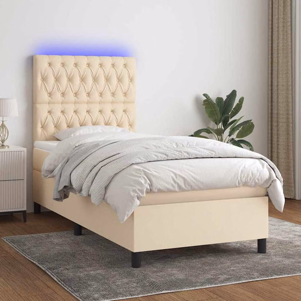 Letto Ibrido con Materasso e Illuminazione LED vidaXL in Tessuto Beige, L 100 x P 200 x H 128 cm – 1