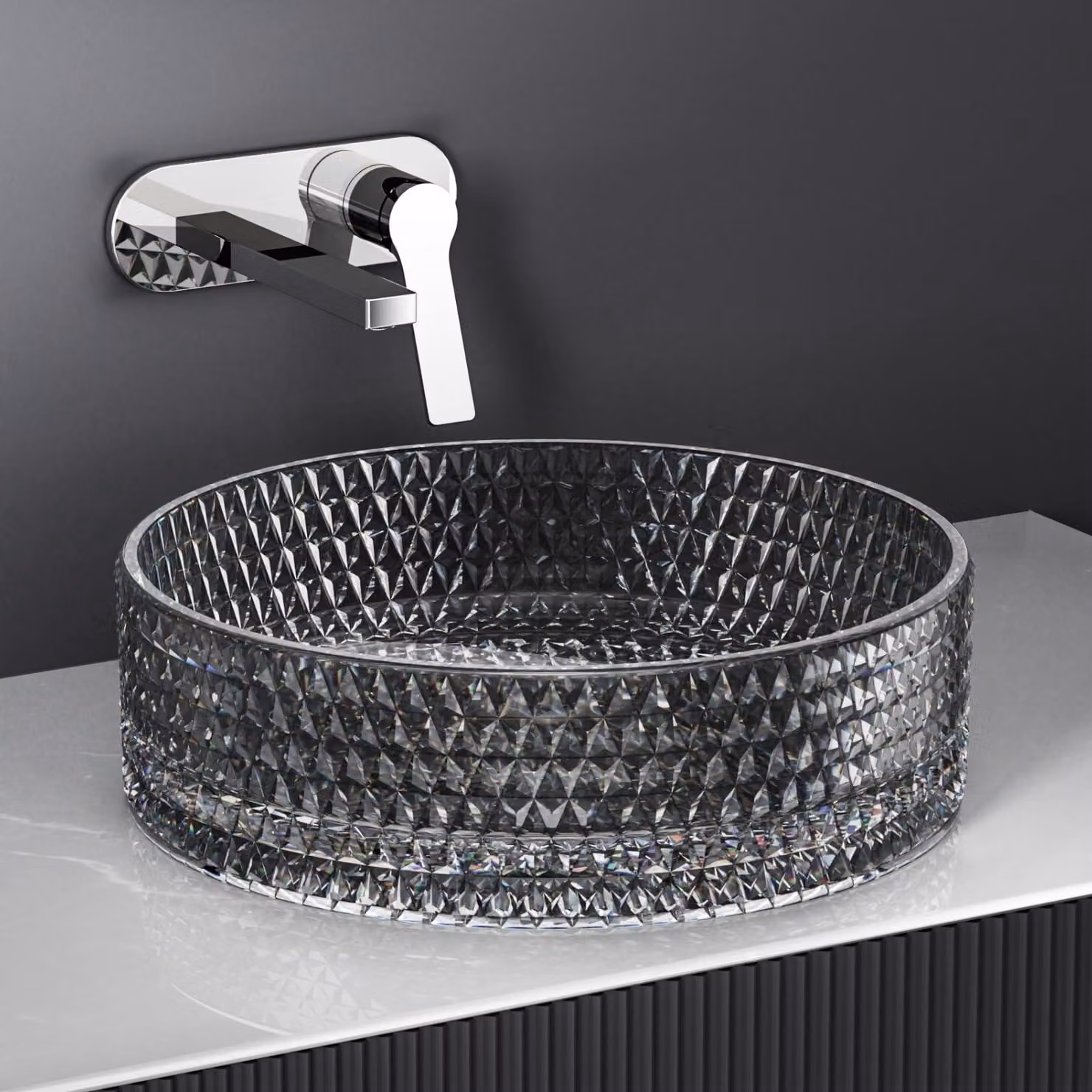 Lavabo da appoggio EMKE, vetro, 36x36 cm, rotondo, trasparente nero